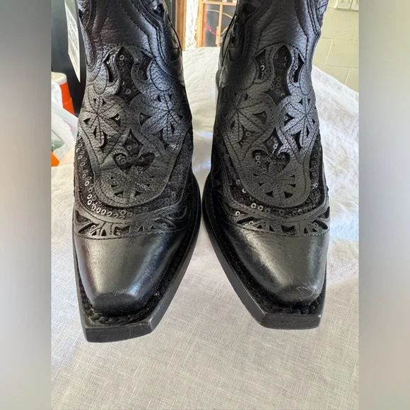 NWT JB DILLION Black Cutout Leather Western Boots - Picture 5 of 12